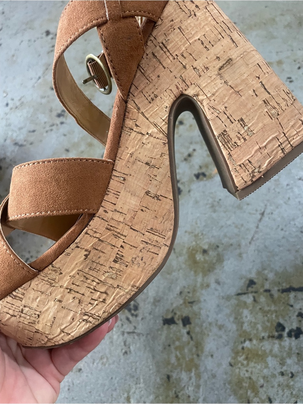 Sugar Women’s Lydia Platform Sandals with Brown Suede Straps and Cork Heels Sz 7 - Picture 7 of 15